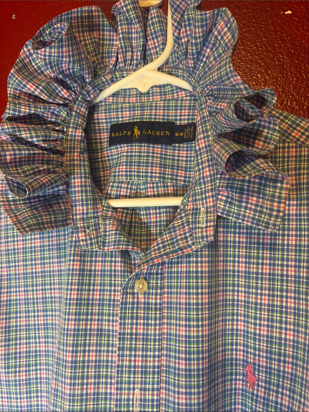 Upcycled/Reloved Ralph Lauren Multicolor Plaid Ruffled Collar Shirt